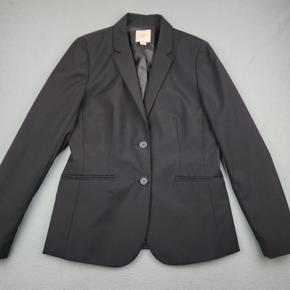 J Crew Blazer Womens 8 Black Suiting Two Button Lined Jacket Career Workwear